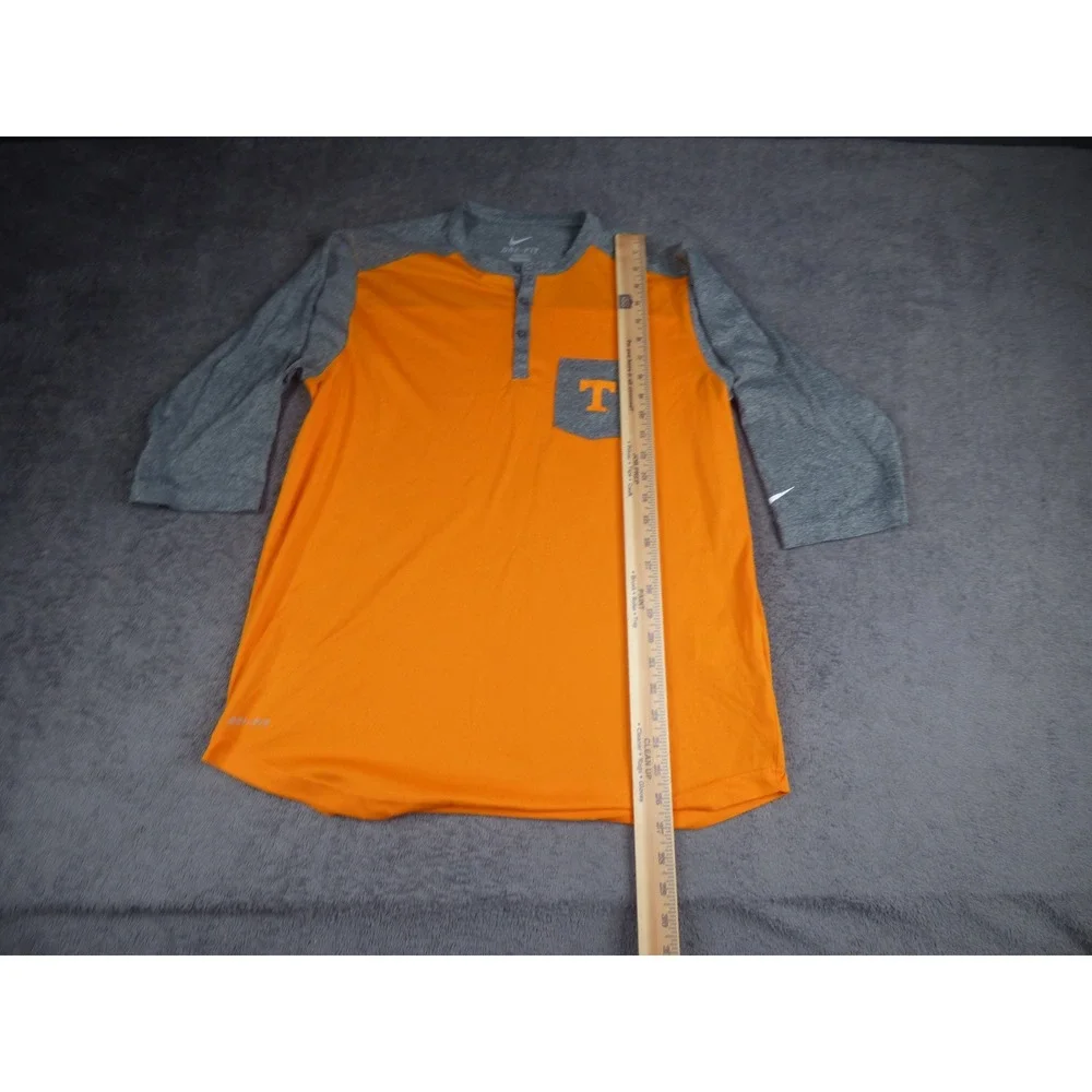 Nike Tennessee Volunteers Mens Large Orange Gray Dri-FIT Henley 3/4 Sleeve Shirt